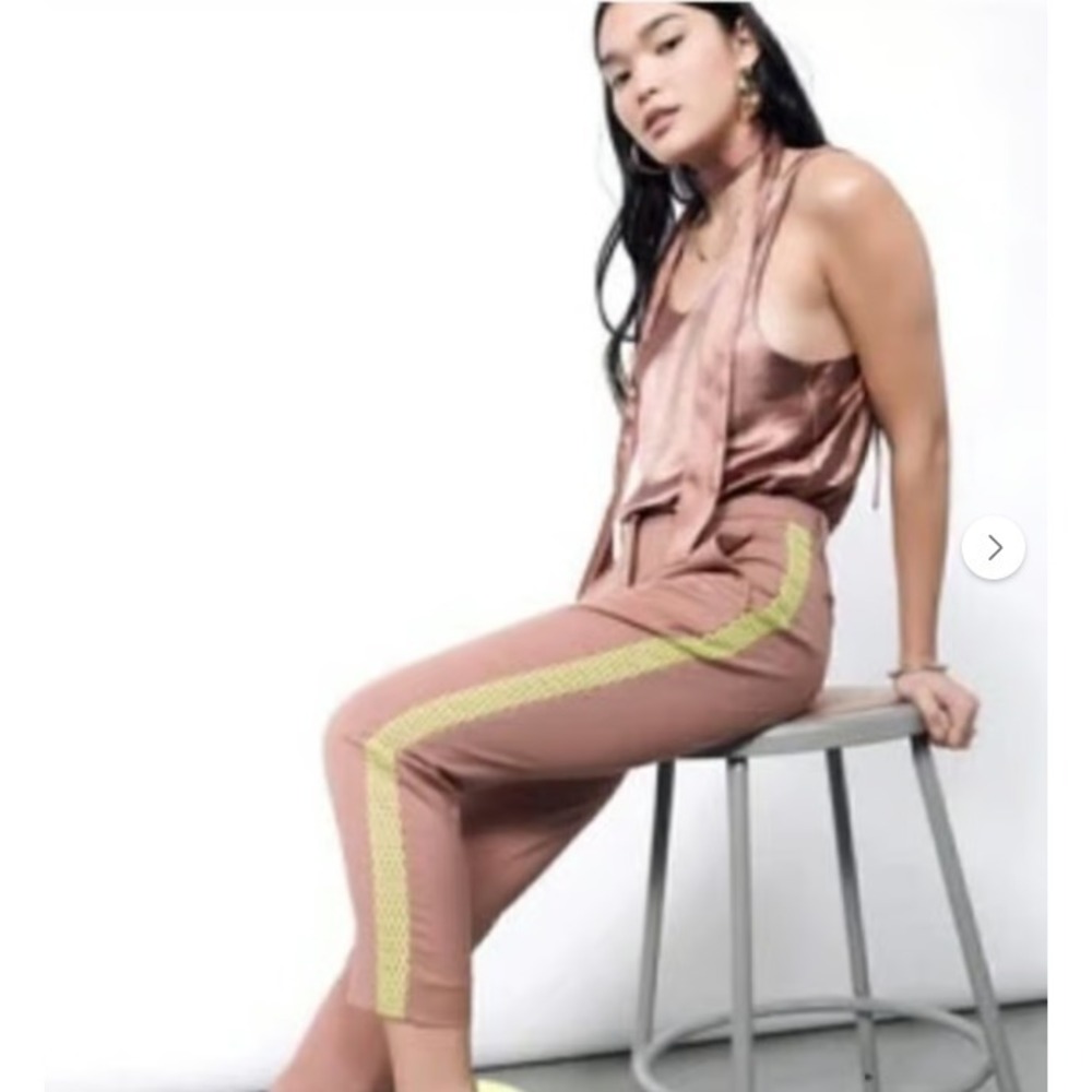 Wildfang Empower Pants Mauve Brown Neon Stripe Wide Leg Womens Size 24W NWT Chic